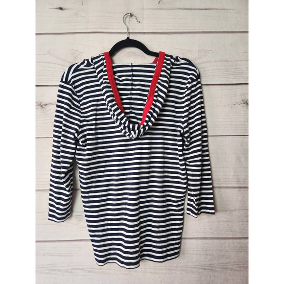 Tommy Hilfiger Womens Hoodie Sweatshirt Blue White Striped Long Sleeve Logo‎ M - Picture 2 of 6